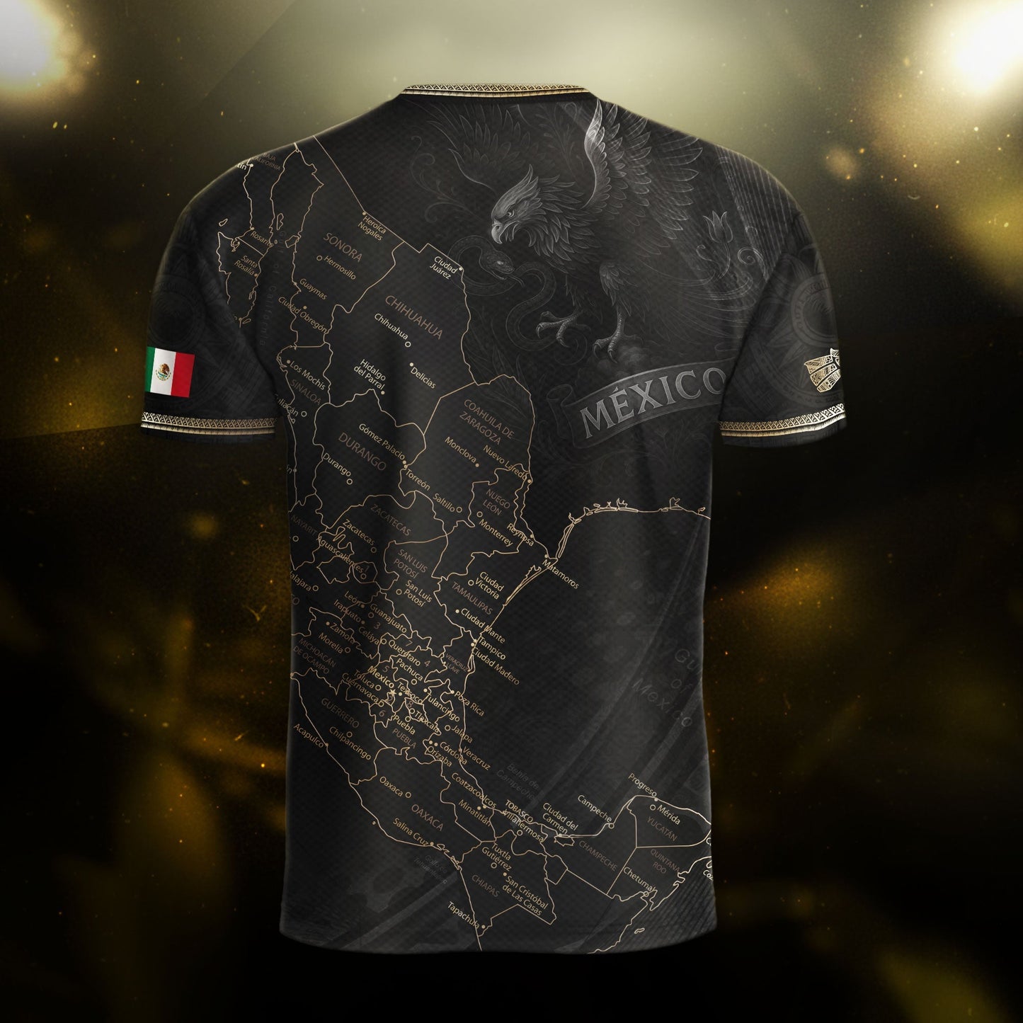 Mexico Soccer Jersey Black Aztec Sunstone Heritage Map Design